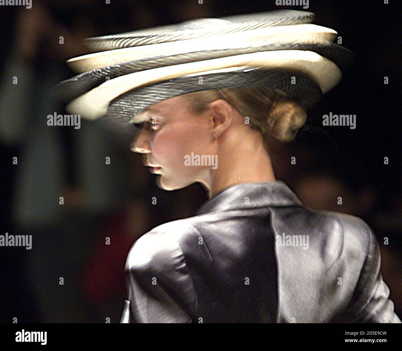Model Jodei Kidd displays a hat by Ireland's Philip Treacy during his show  on the first day of London Fashion Week February 21. John Rocha, Amanda  Wakeley and Nicole Farhi are amongst
