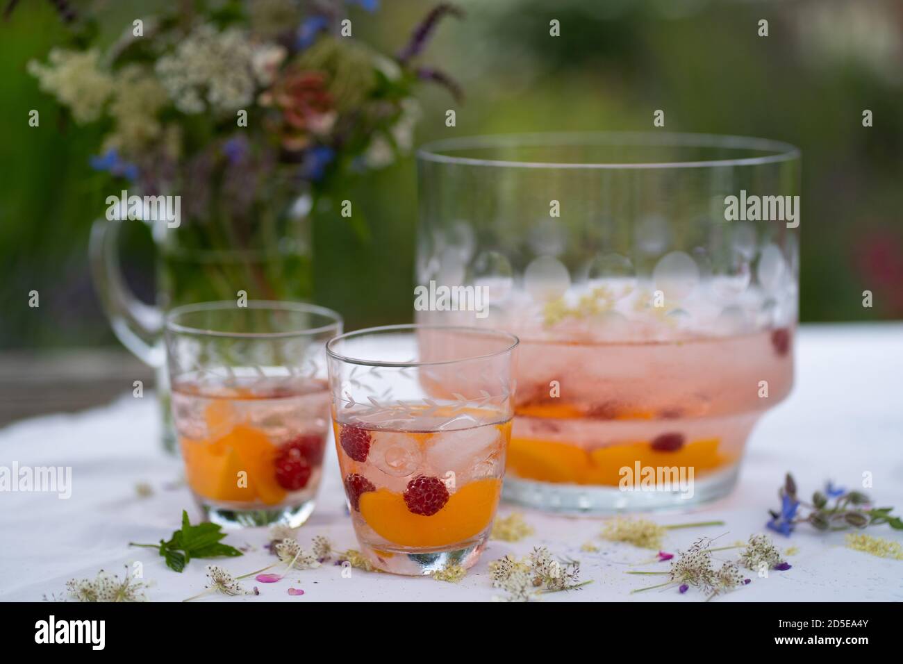 Peach party punch outdoors Stock Photo