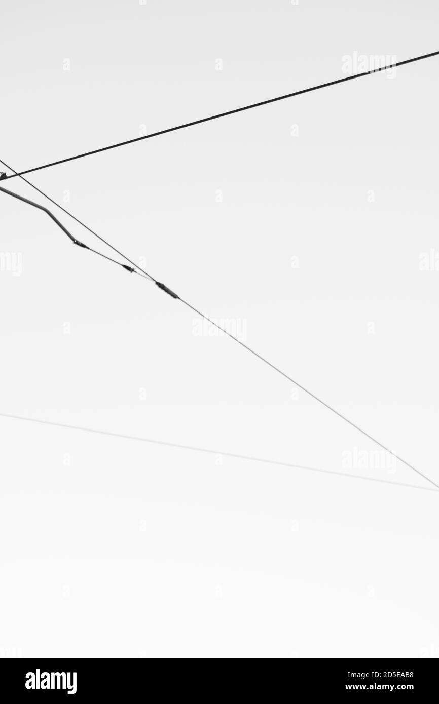 Vertical shot of wires on white background Stock Photo