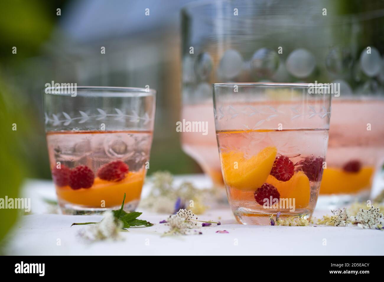 Peach party punch outdoors Stock Photo