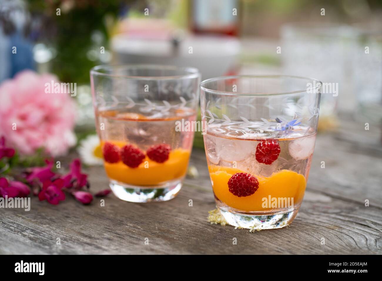 Peach party punch outdoors Stock Photo