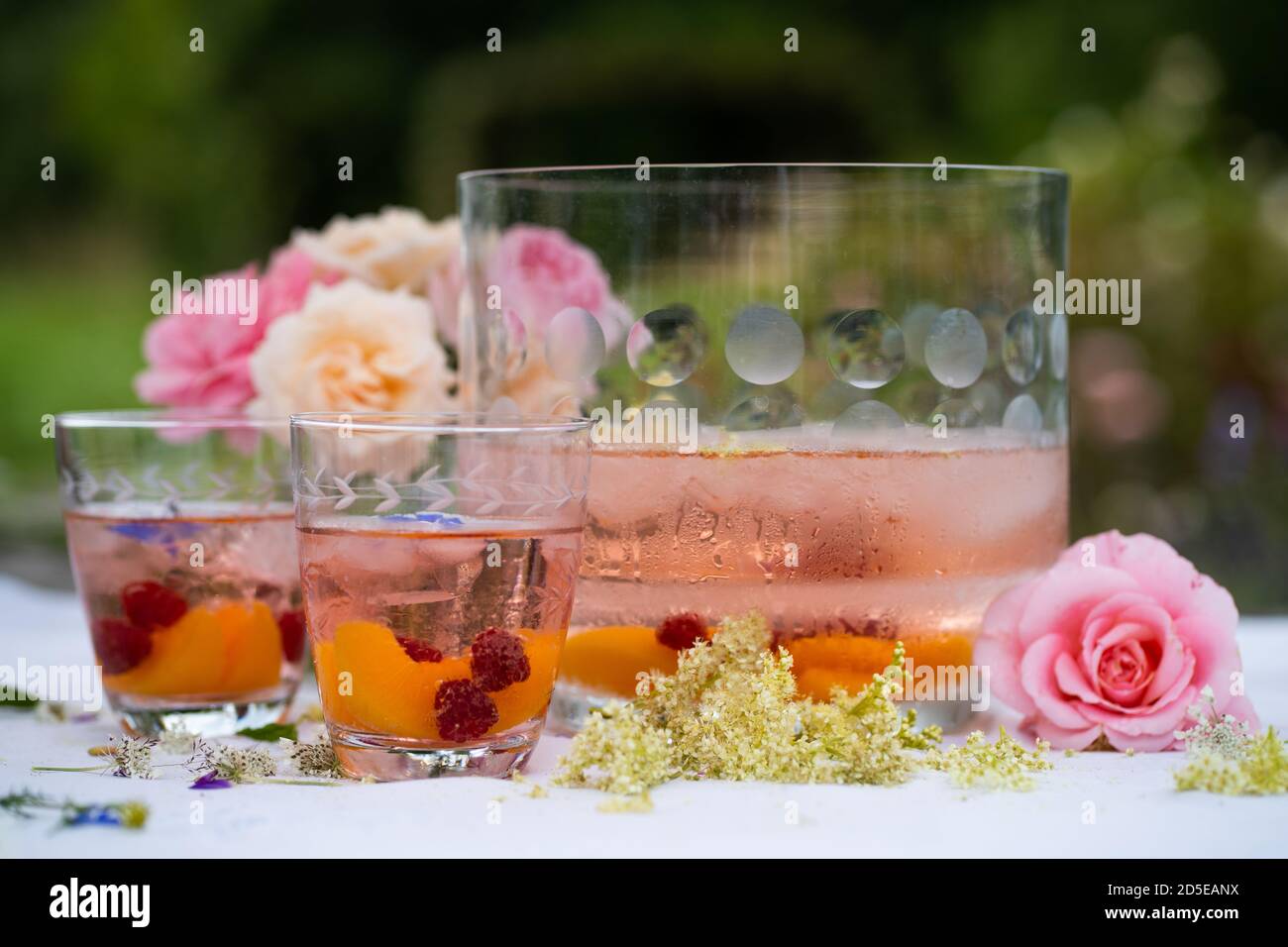 Peach party punch outdoors Stock Photo