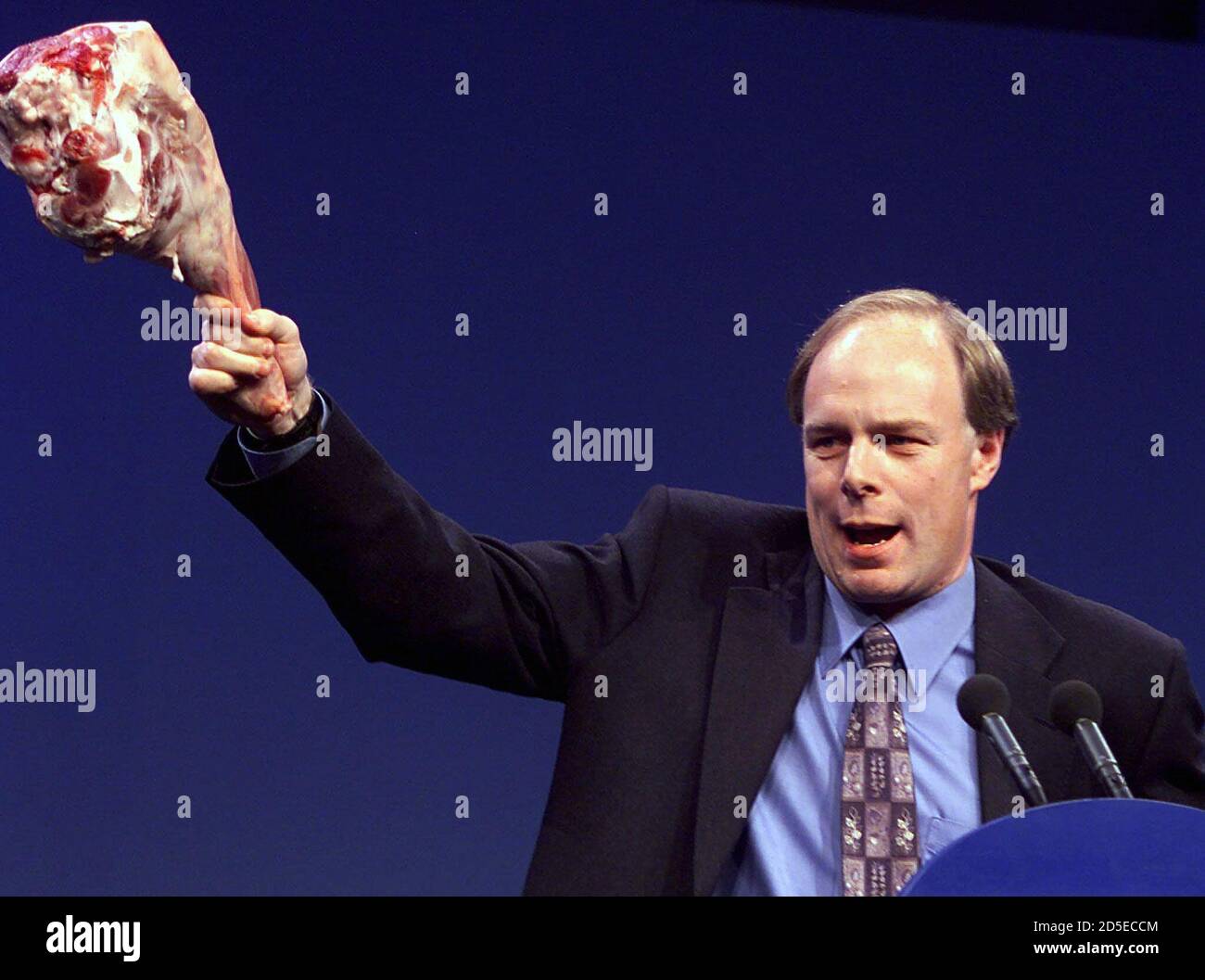 Cosnervative Ian Liddell-Grainger from Torridge in West Devon waves a leg of Lamb in his party's conference debate on Rural Affairs October 6. Liddell-Grainger was blaming the government for lack of action on the collapse in the prices of meat for farmers.  DC/AA Stock Photo