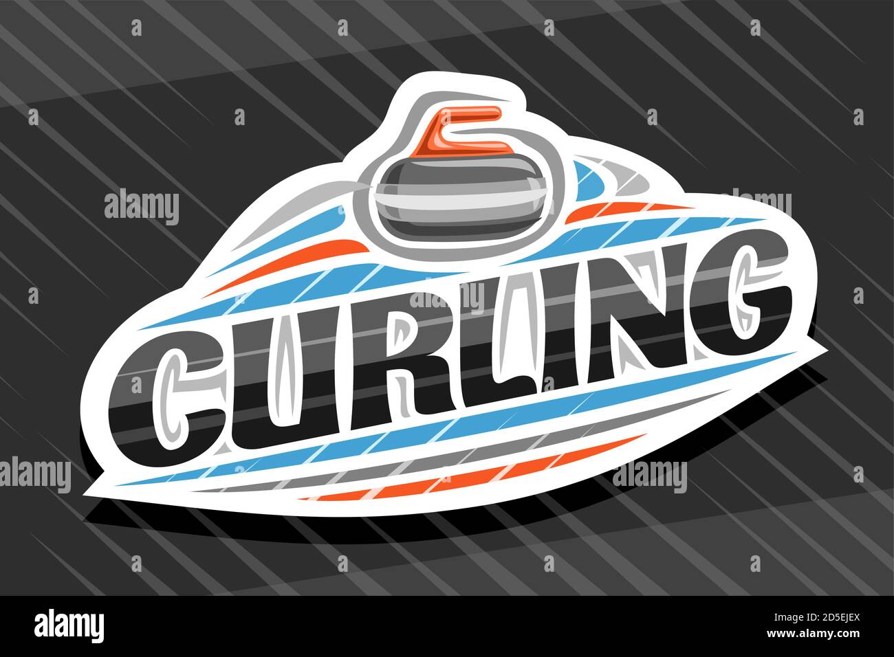 Vector logo for Curling Sport, white modern emblem with illustration of sliding stone in target, unique lettering for black word curling, sports sign Stock Vector
