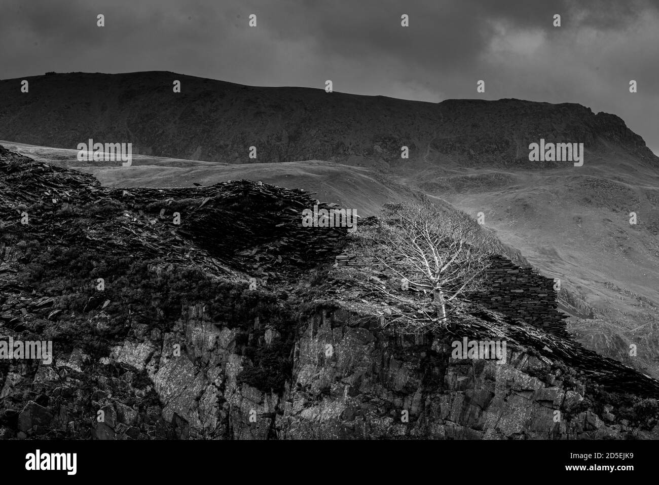 Dramatic Landscape image of the Dinorwic Slate Quarry in LLanberis, Wales Stock Photo