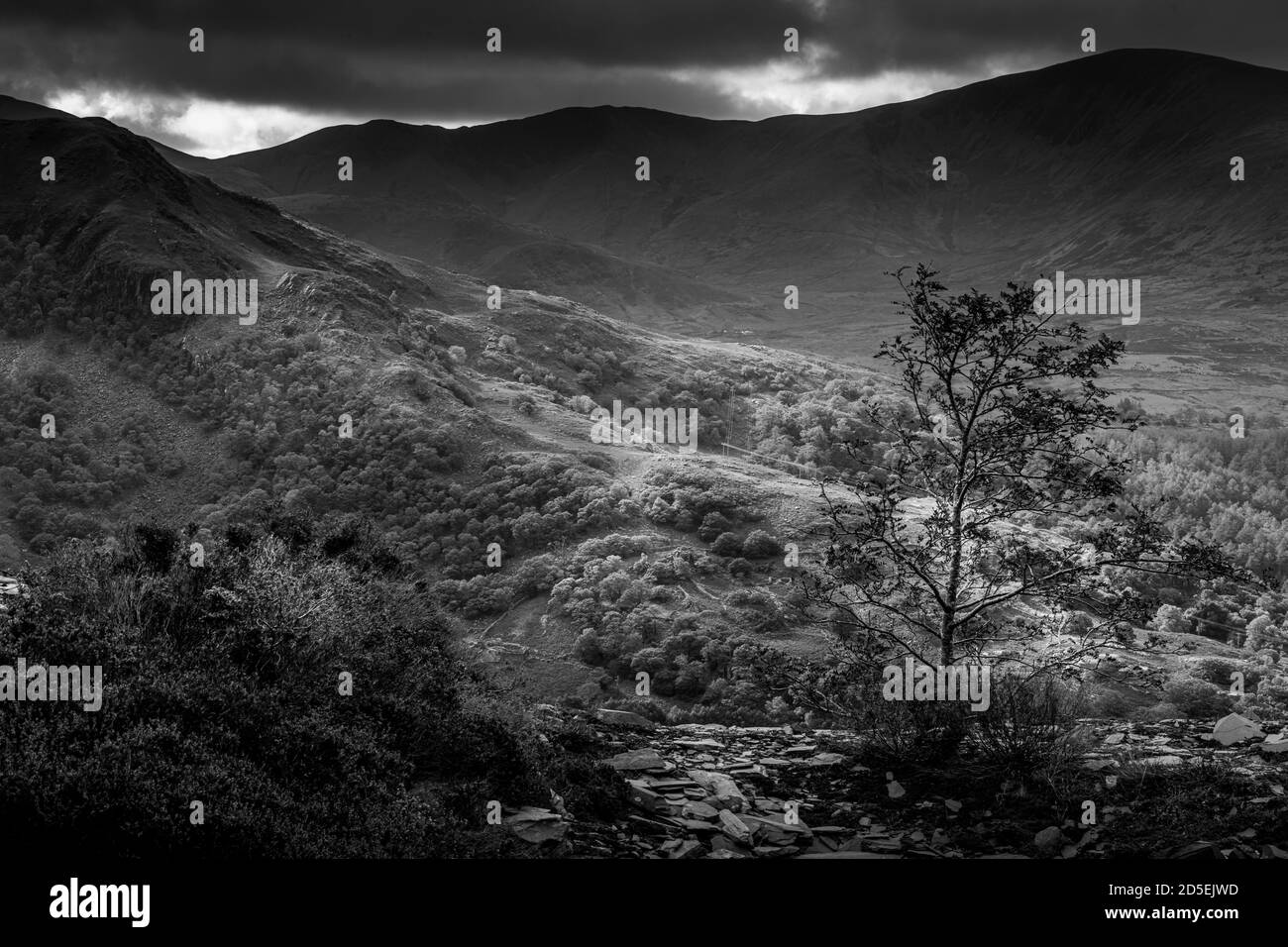 Dramatic Landscape image of the Dinorwic Slate Quarry in LLanberis, Wales Stock Photo