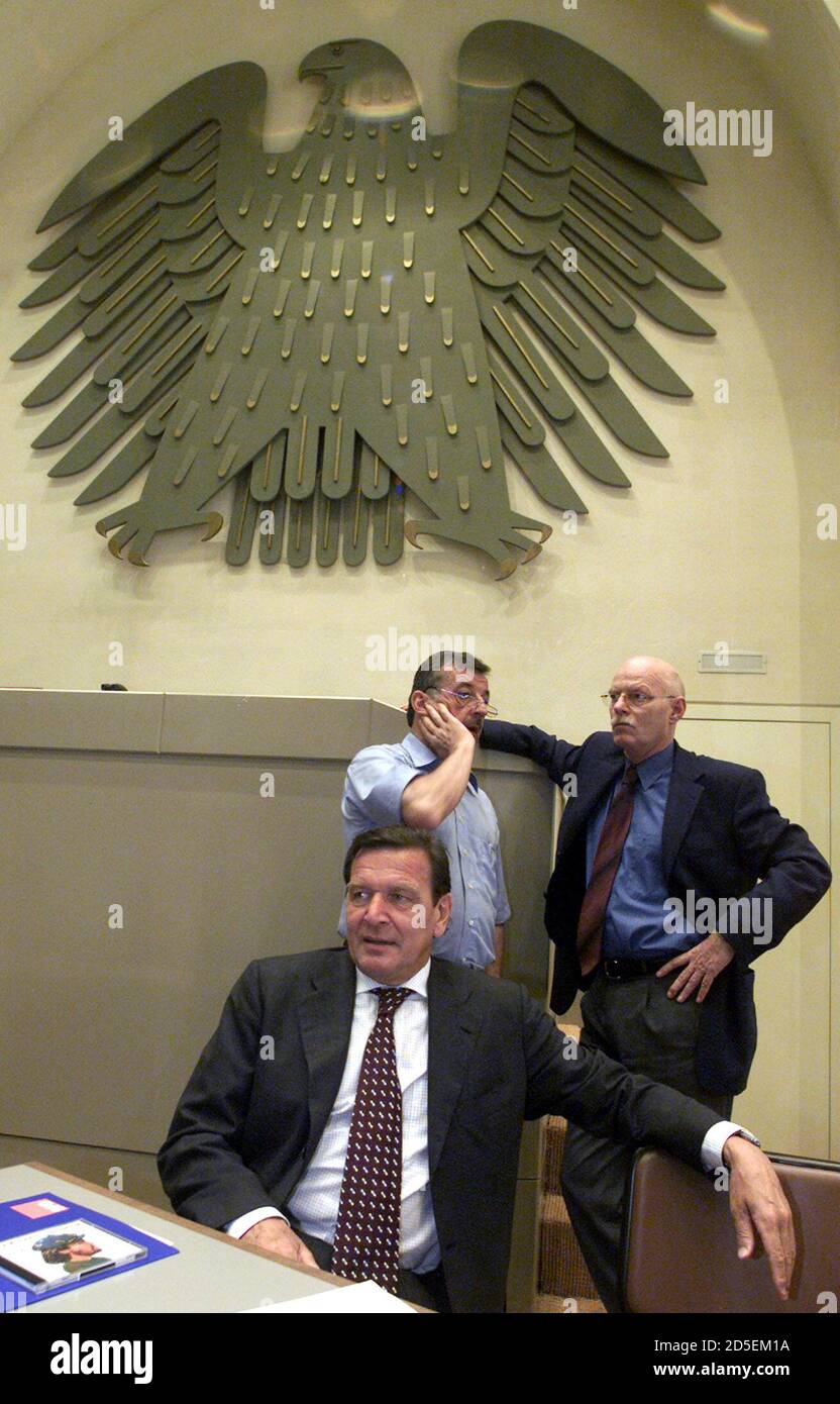German Social Democratic Party Spd Chancellor Gerhard Schroeder Sits In Front Of Party Manager Ottmar Schreiner