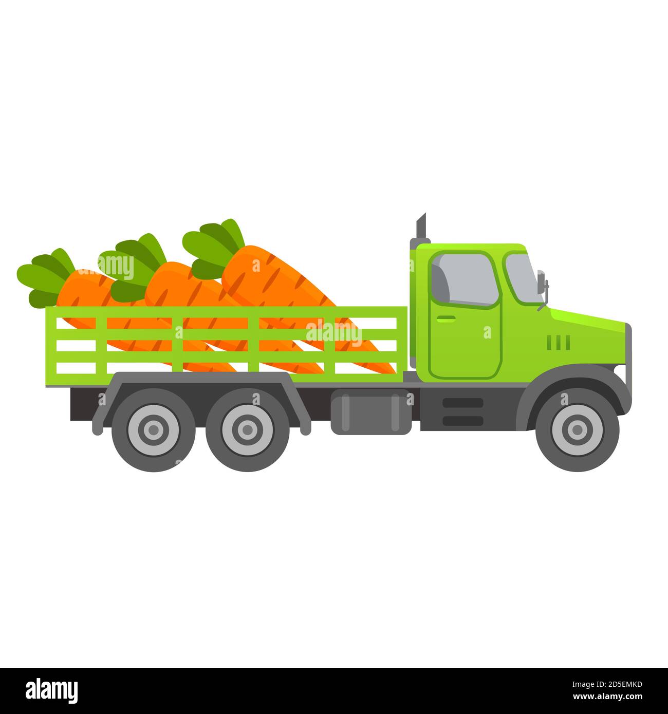 Food delivery truck vegetable.Carrots harvesting.Car illustration vector. Stock Vector