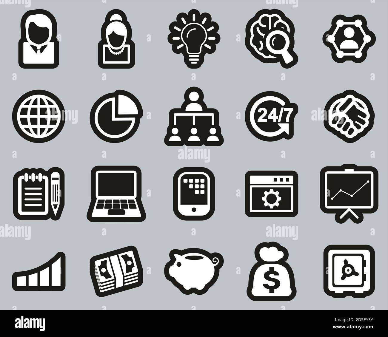 Business Enterprise Icons White On Black Sticker Set big Stock Vector ...