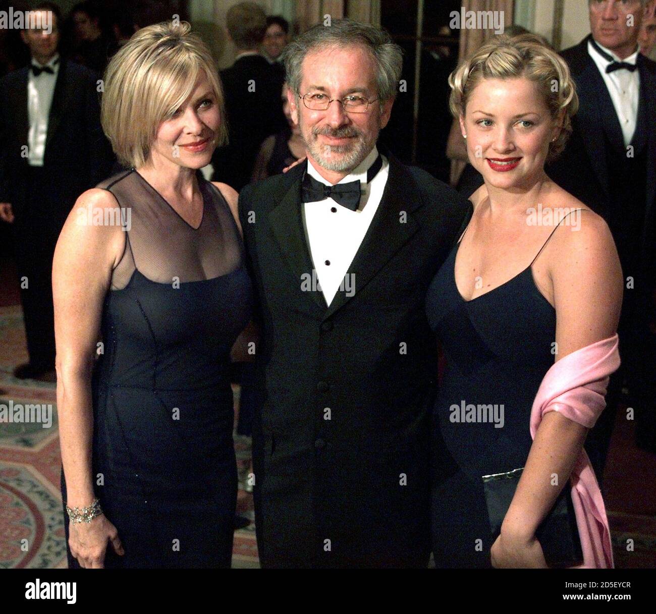 Director Steven Spielberg and his wife Kate Capshaw and Capshaw's daughter Jessica (R) pose for photographers they arrive at the 14th annual American Museum of the Moving Image tribute to Tom