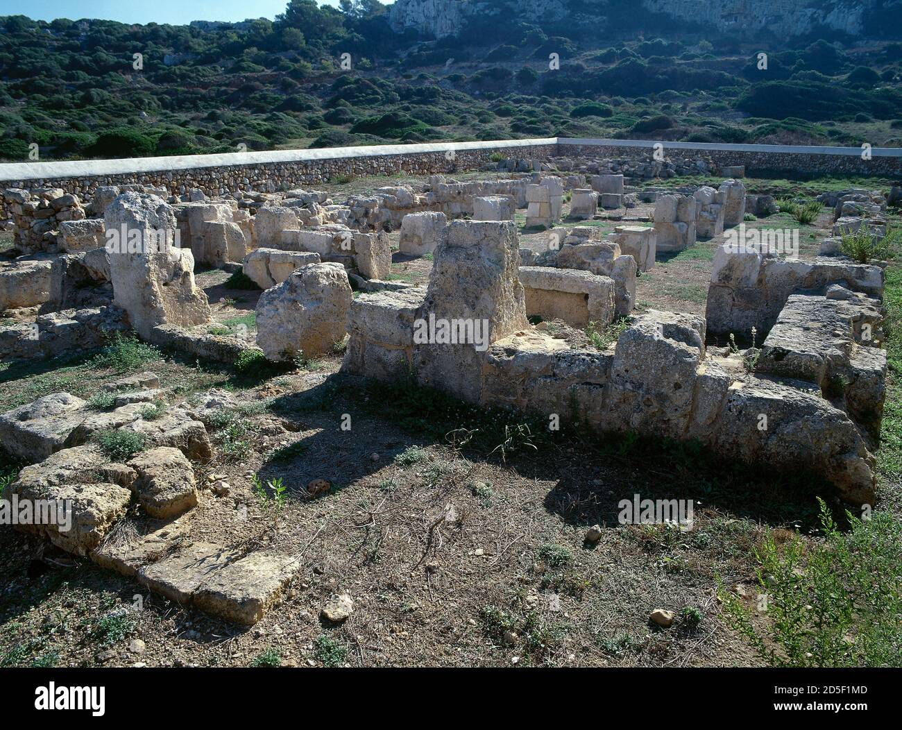Spain, Balearic Islands, Menorca, Alaior. Paleochristian Basilica of Son Bou. Chronologically located between the 5th and 6th century. Archaeological remains. Stock Photo