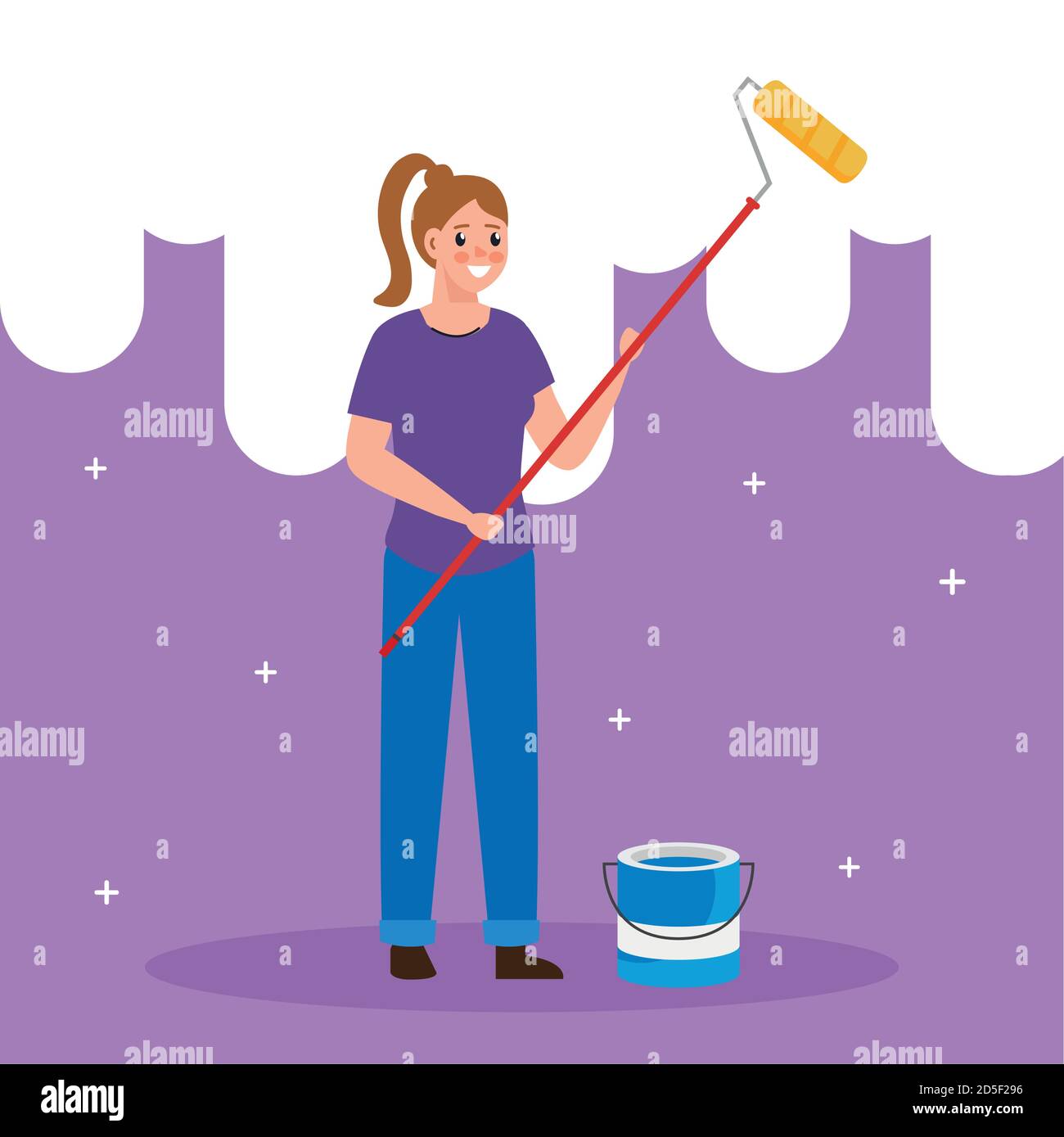 painter woman with roll and bucket vector design Stock Vector Image ...
