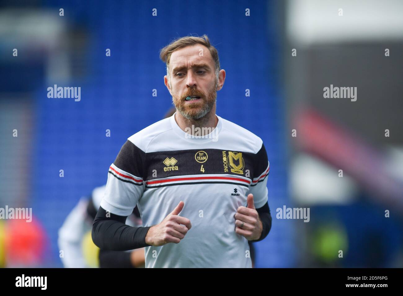 Richard Keogh of MK Dons during the League One match between Portsmouth and MK Dons at Fratton Park  , Portsmouth ,  UK - 10th October 2020 Editorial use only. No merchandising. For Football images FA and Premier League restrictions apply inc. no internet/mobile usage without FAPL license - for details contact Football Dataco Stock Photo