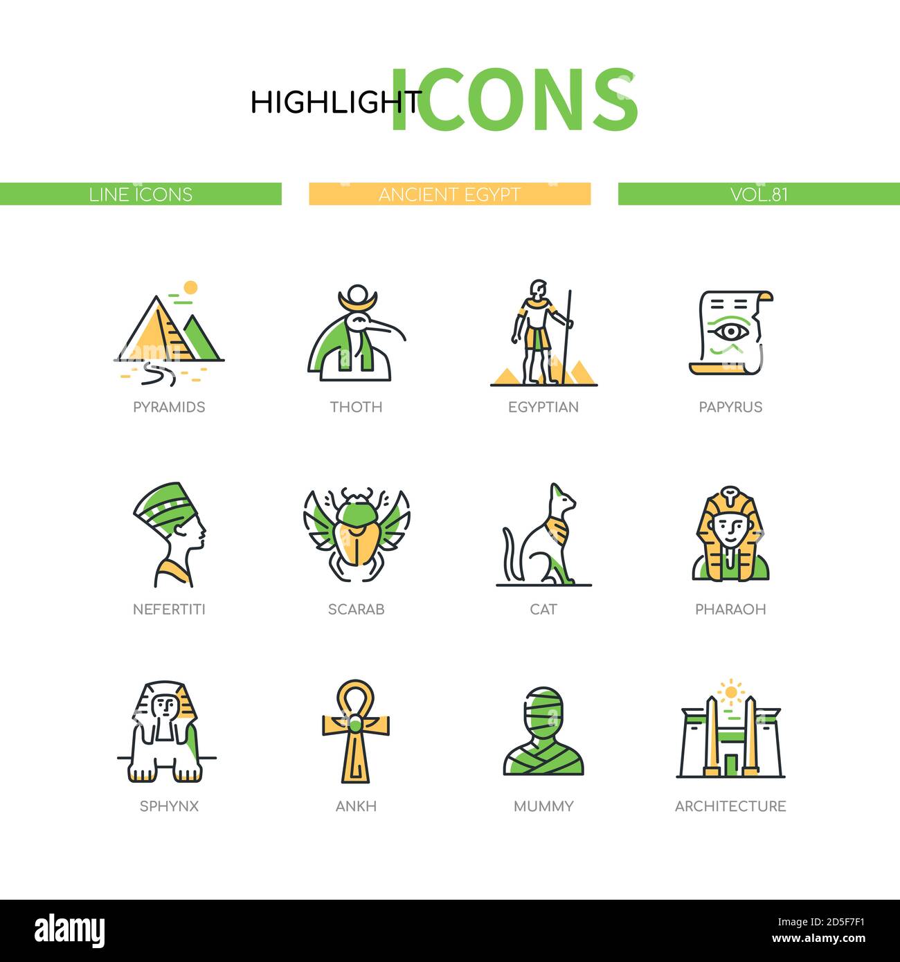 Ancient Egypt - modern line design style icons set Stock Vector