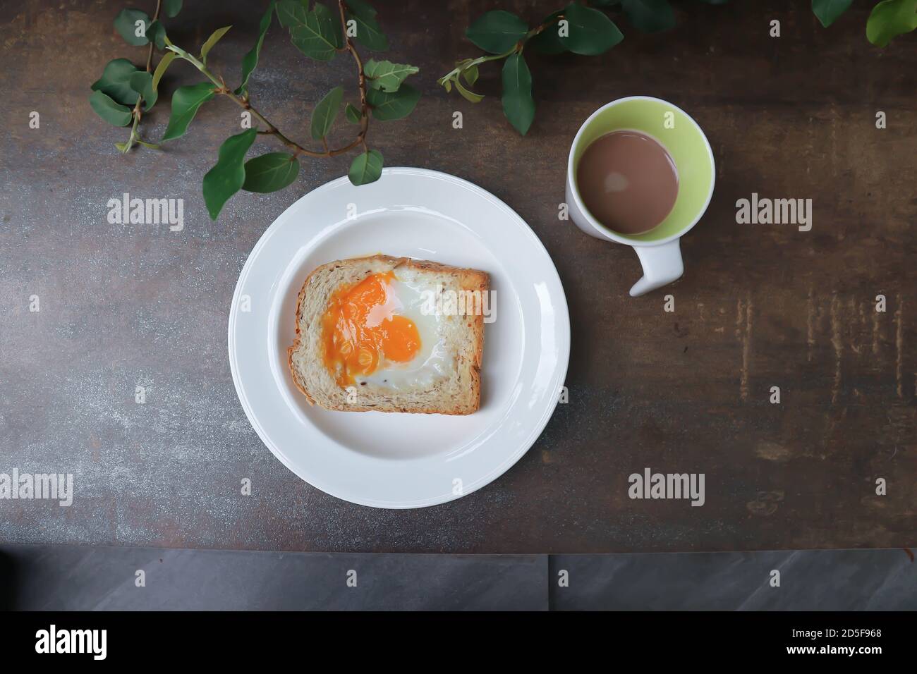 toast or egg toast , egg sandwich and hot chocolate Stock Photo