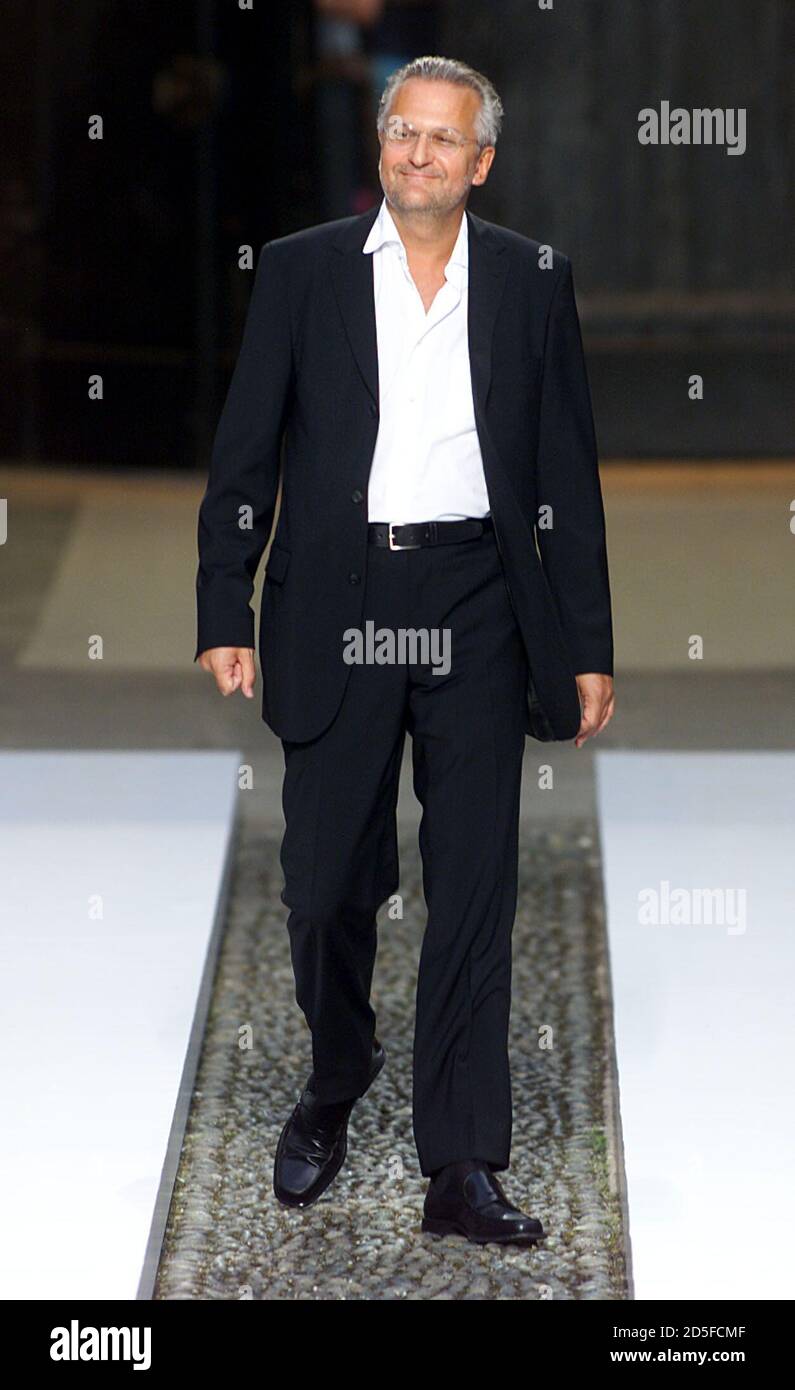 Designer Hugo Boss of Germany comes out at the end of his collection  Spring/Summer 2001 ready-to wear men's fashion show at Milan, June 26. The  Milan fashion show will run until June