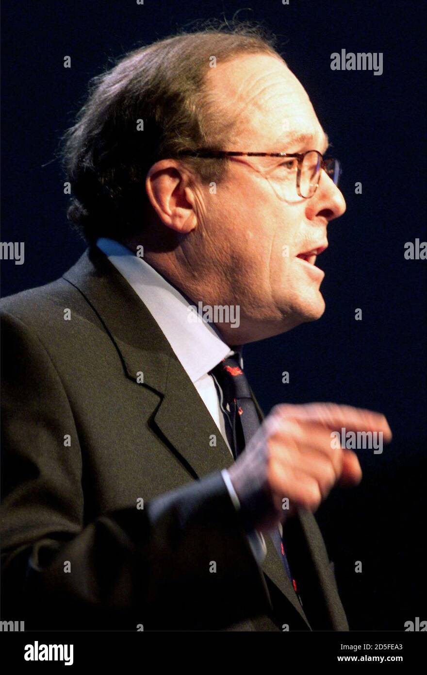 Chairman elect of the Conservative Party Michael Ancram gestures during his speech at the Party conference in Bournemouth October 8. Ancram said he was against proportional representation and warned the government not to change the electoral system.  DJM/AA Stock Photo