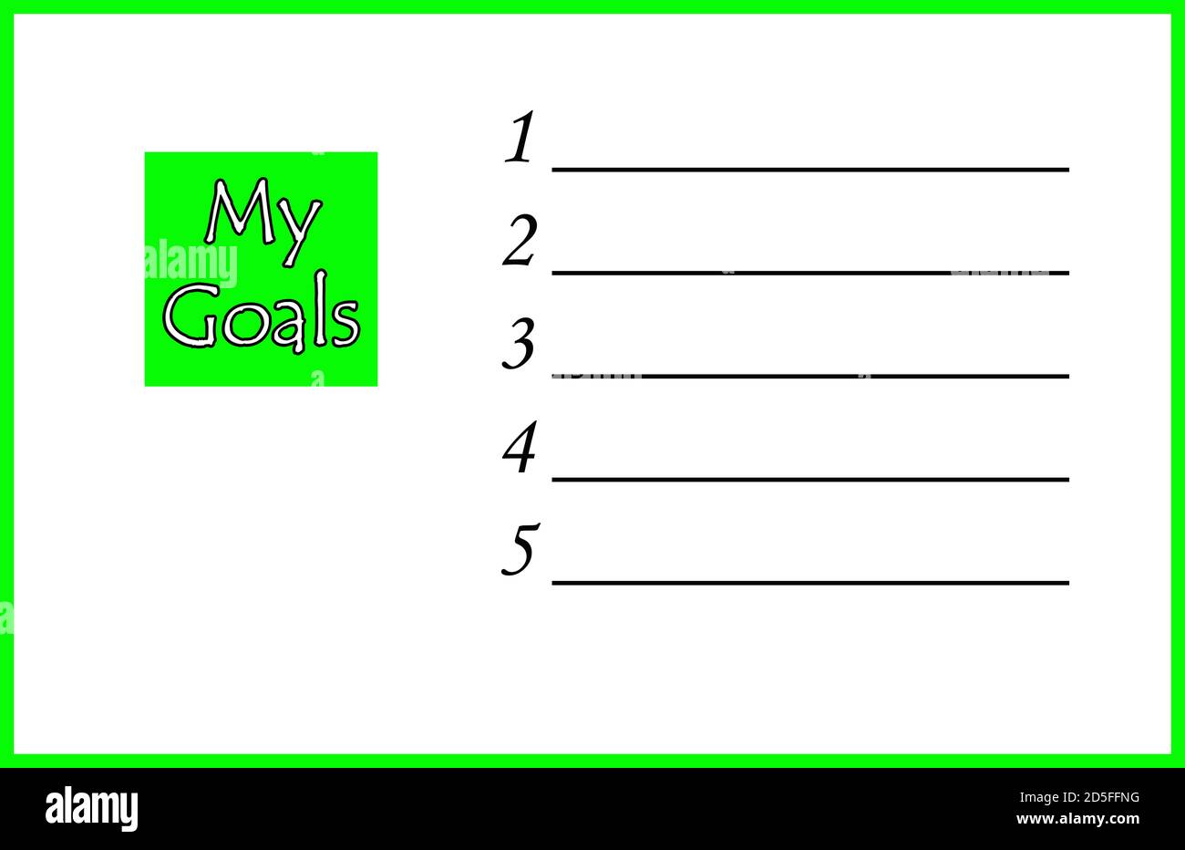 My goals note pasted on a blank white board for your text Stock Photo