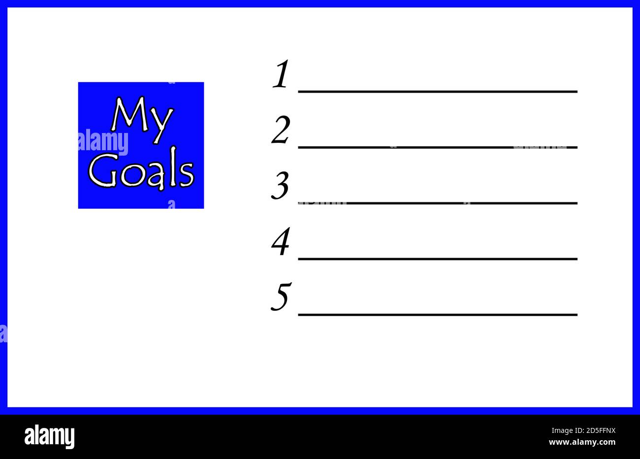 My goals note pasted on a blank white board for your text. Stock Photo