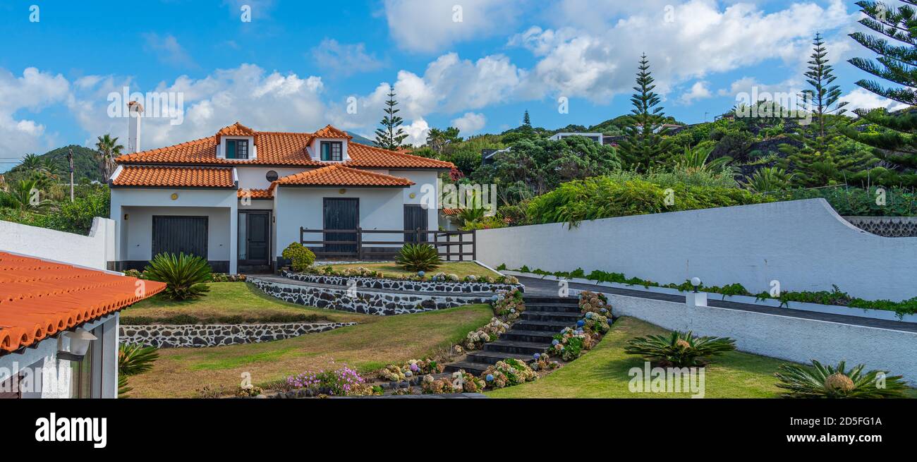SAO MIGUEL, PORTUGAL JULY 18. 2020 Beautiful fenced luxury house with