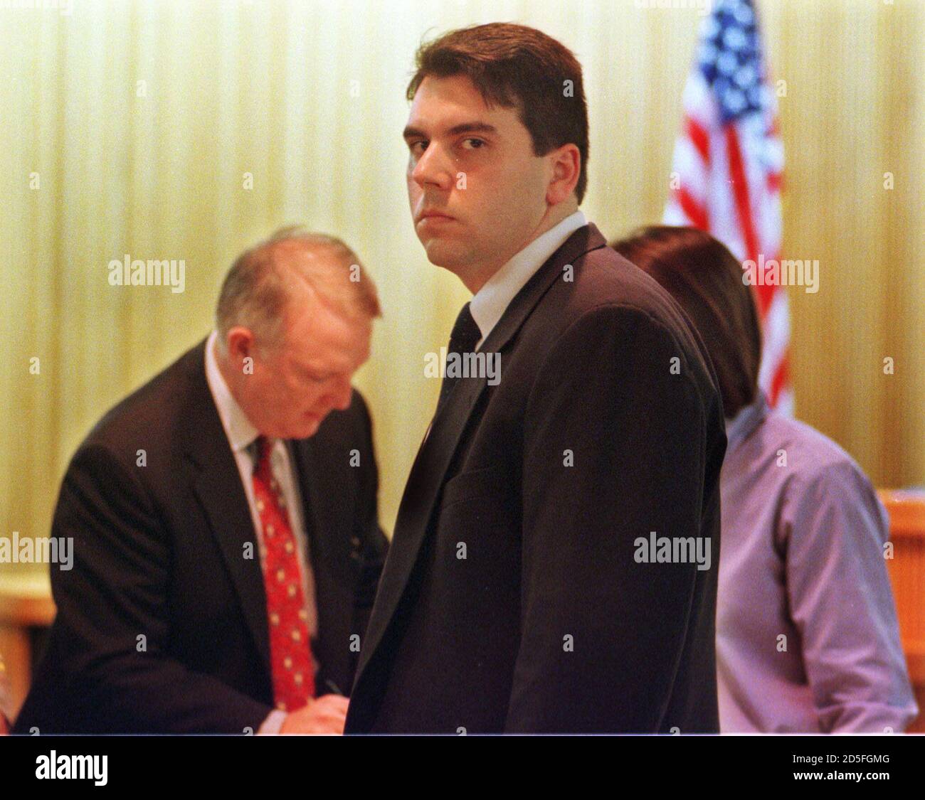 Alleged Melissa virus suspect David L. Smith stands in a courtroom at the  Monmouth County Courthouse in Freehold, N.J. April 8 after a hearing. Smith,  who is accused of creating the "Melissa"