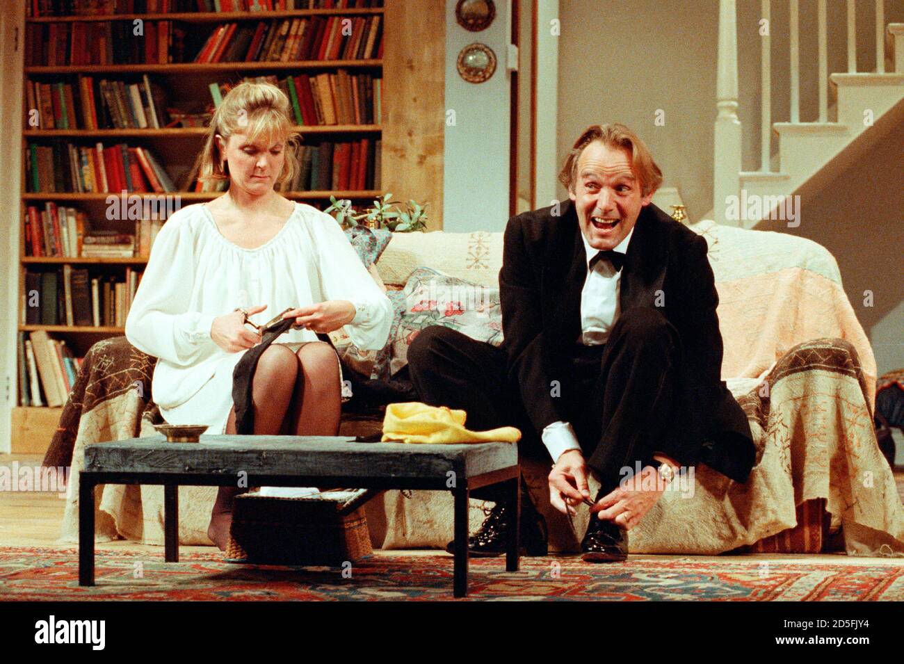 GETTING ON  by Alan Bennett  design: Douglas Heap  lighting: Leonard Tucker  director: Roger Smith  Serena Evans (Polly Oliver), Clive Francis (George Oliver) Palace Theatre, Watford, England  10/10/1990                 (c) Donald Cooper/Photostage   photos@photostage.co.uk   ref/CN-435-11 Stock Photo