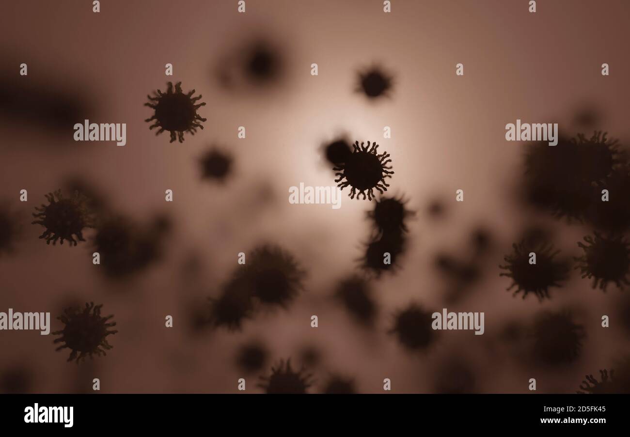 Poliovirus with receptors (spikes). An infectious disease causing polio (or poliomyelitis) which is spread by contaminated food, water or saliva. Stock Photo