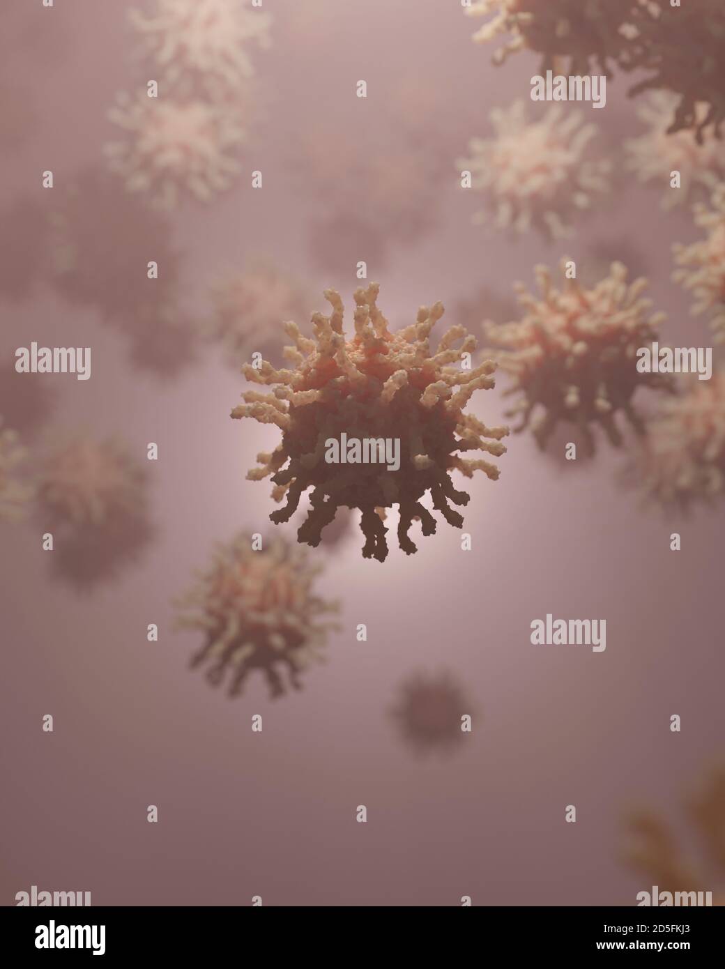 Poliovirus with receptors (spikes). An infectious disease causing polio