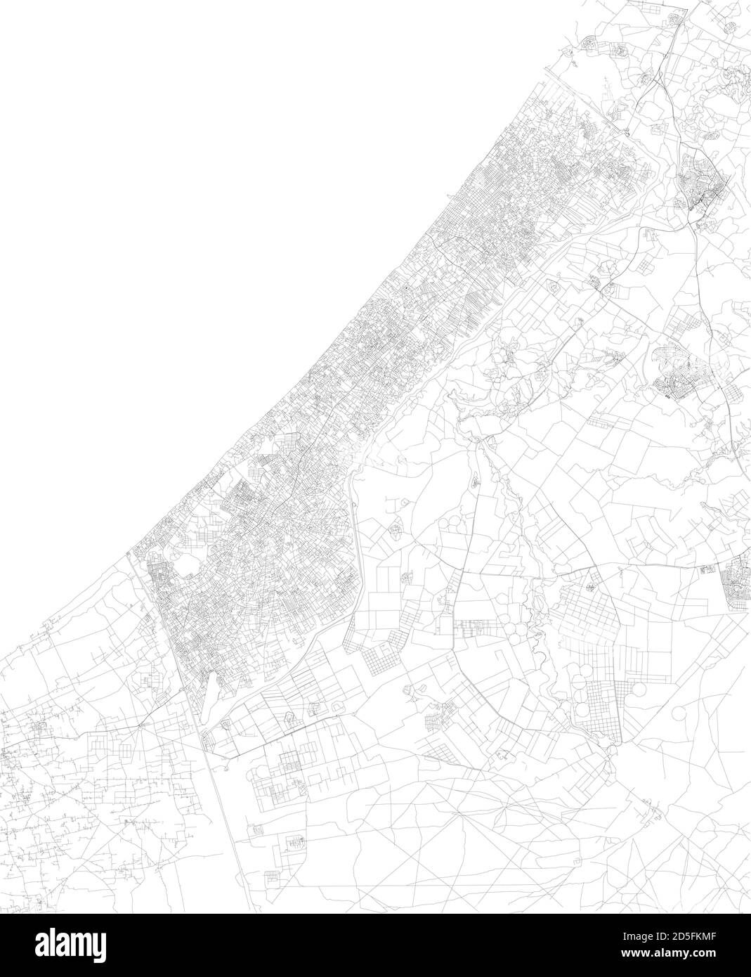 Satellite view of the Gaza Strip is a self-governing Palestinian territory on the eastern coast of the Mediterranean Sea. Map, streets of the area Stock Vector