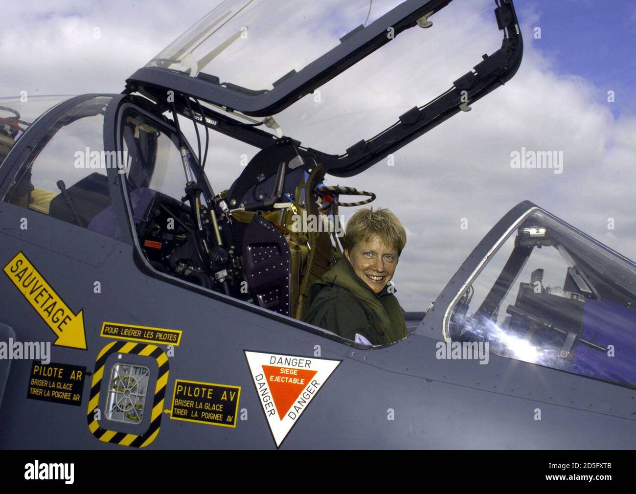 Lieutenant Caroline Aigle, 24, France's first woman fighter pilot, seen May  25 in her Alphajet in Tours fighter pilot's training school a few days  before her graduation on May 28. Aigle, a