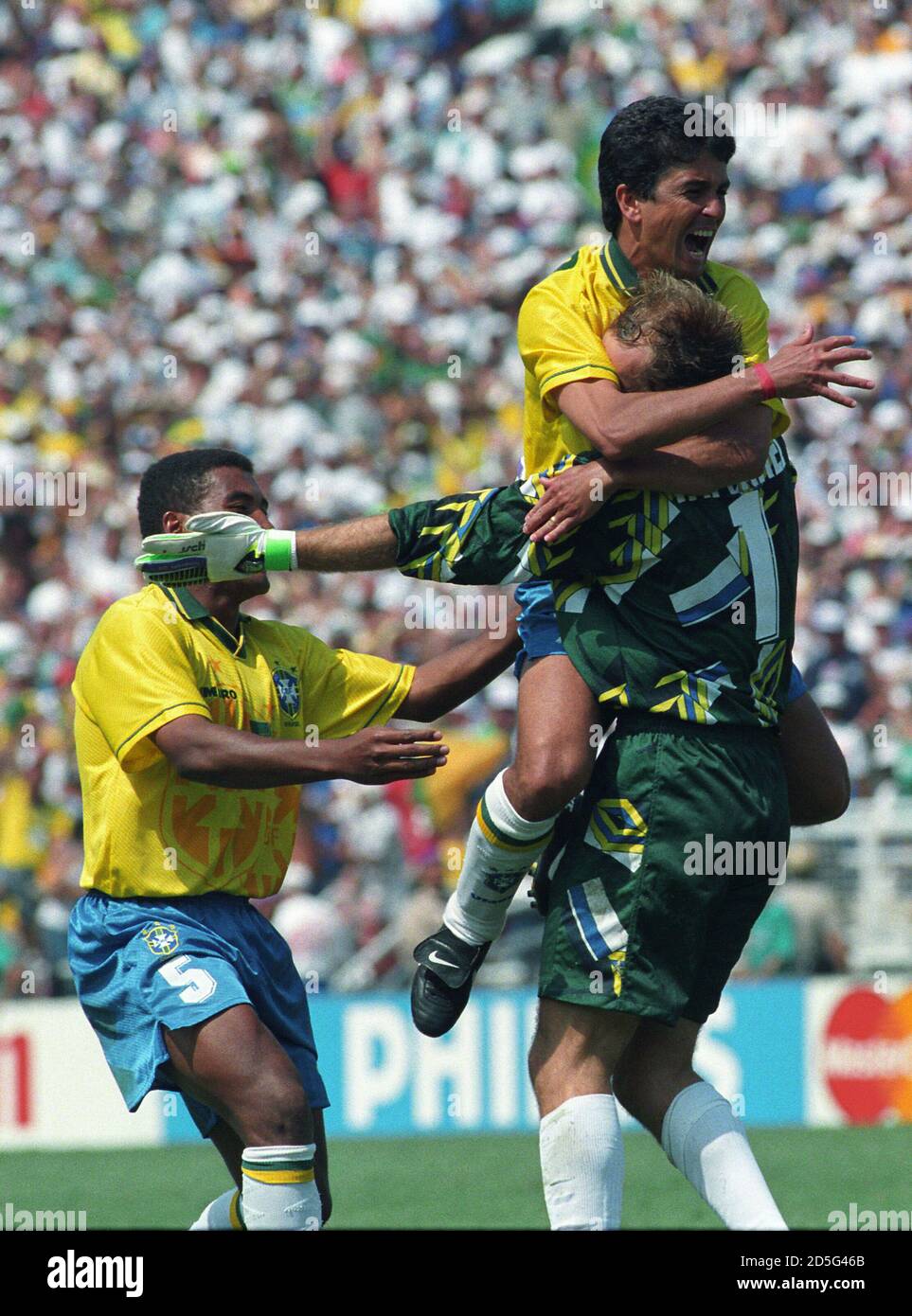 Brazilian Striker Bebeto Leaps Into The Arms Of Goalkeeper Claudio Taffarel 1 After Italy S Roberto Baggio Missed The Penalty Kick That Clinched Brazil S Record Fourth World Cup Victory July 17 1994 Brazil S