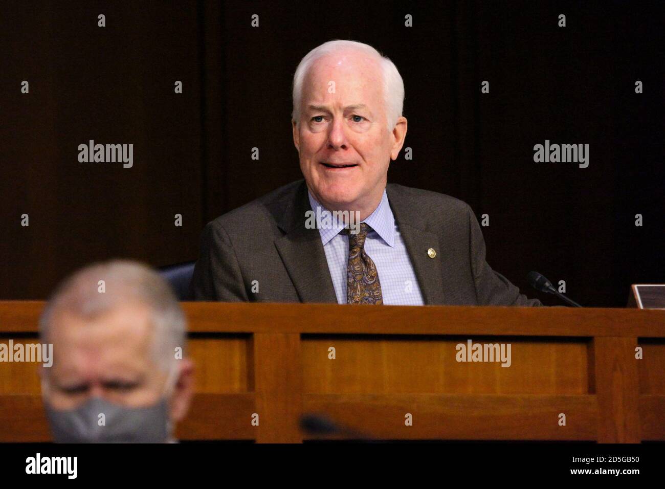 United States Senator John Cornyn (Republican of Texas) questions President Donald Trump’s Supreme Court nominee Judge Amy Coney Barrett during the second day of her Senate Judiciary Committee confirmation hearing Tuesday, October 13, 2020.Credit: Bonnie Cash / Pool via CNP | usage worldwide Stock Photo