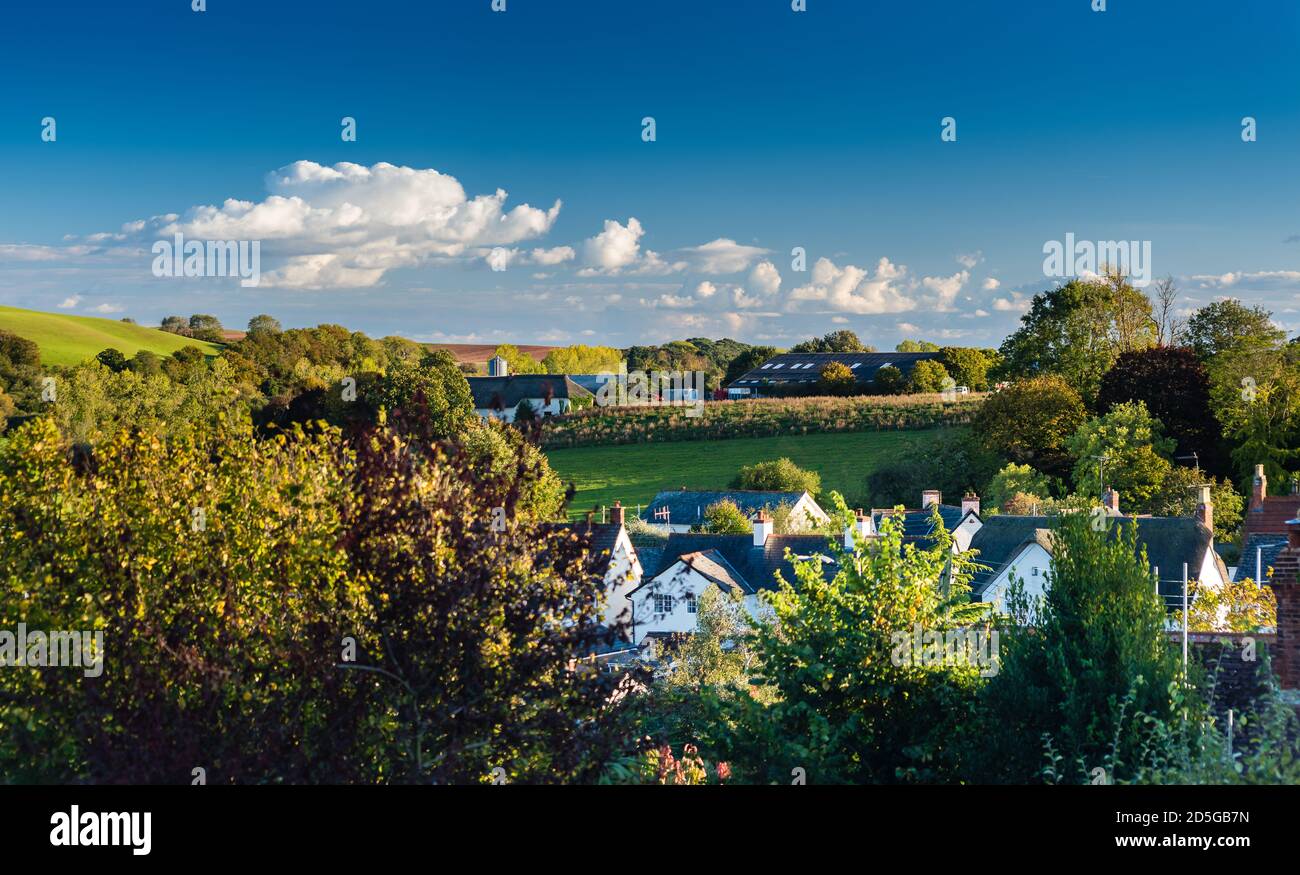 East Budleigh Village nestling in the valley. Stock Photo