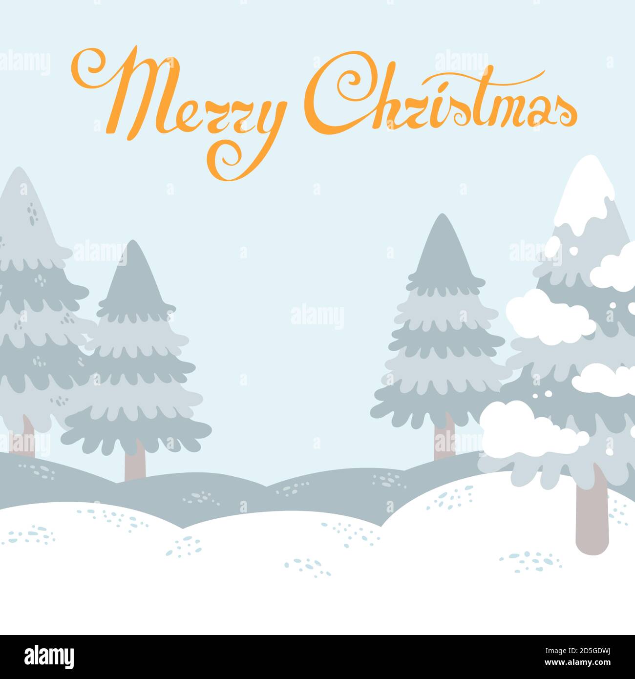 Merry christmas postcard with winter landscape and lettering Stock Vector