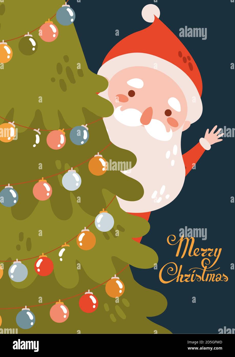 Merry Christmas Card With Cristmas Tree And Garland With Cute Santa Claus Stock Vector Image Art Alamy Merry Christmas Card With Cristmas Tree And Garland With Cute Santa Claus Stock Vector Image Art Alamy