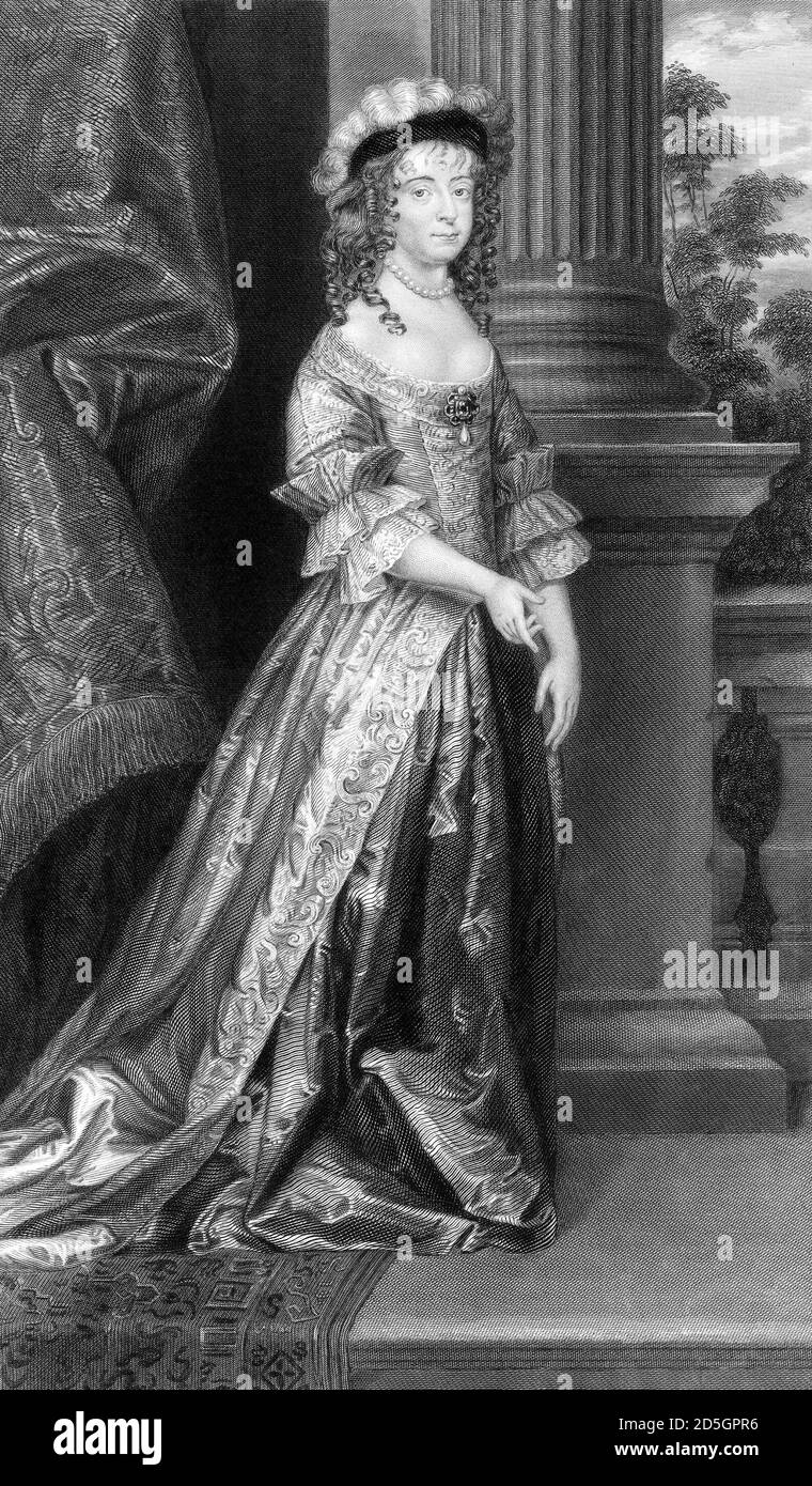 Margaret Cavendish. Portrait of Margaret Lucas Cavendish, Duchess of Newcastle-upon-Tyne (1623-1673), the 17th century English aristocrat, philosopher, poet, scientist, fiction-writer, and playwright. Stipple etching by William Greatbach from artwork by Abraham van Diepenbeeck, 1846 Stock Photo