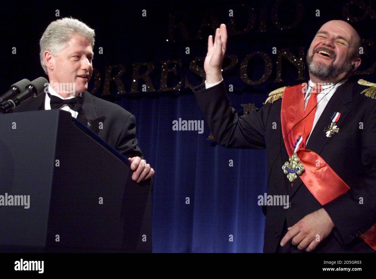 President Clinton and a comedic, ficticious prime minister, perform a comedy skit during the Radio and Television's Correspondents Dinner in Washington, March 18. The president will hold a national televised news conference from the East Room of the White House March 19.  LSD/HB/AA Stock Photo