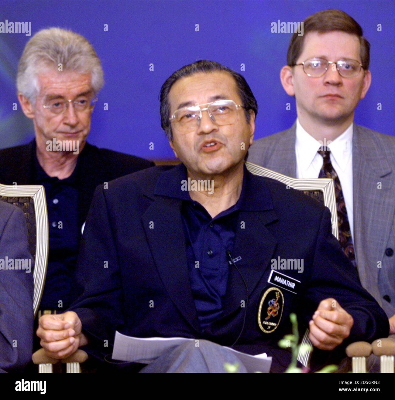 Malaysian Prime Minister Mahathir Mohamad Talks To Members Of The Media In Putrajaya 30 Kilometres South Of Kuala Lumpur July 9 While Motion Picture Association Senior Vice President Asia Pacific Michael V Connors