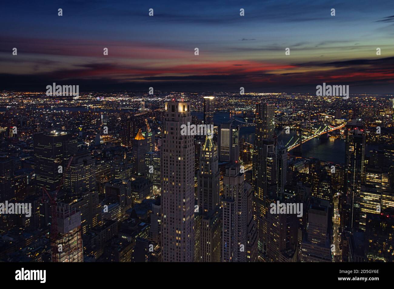 New York City aerial with skyscrapers at sunset Stock Photo - Alamy