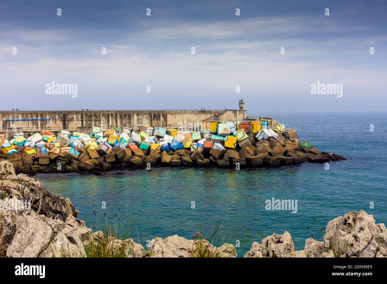 Colour Cubes by the sculptor Ibarrola in the Llanes seaside.  Asturias. Spain Stock Photo