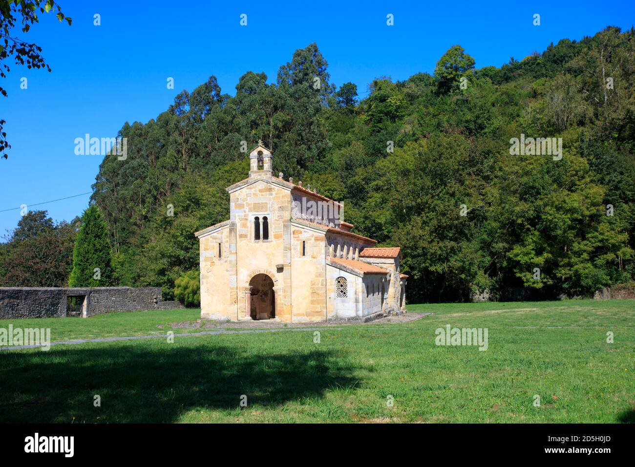 Pre-romanic church Santa María de Valdediós.  Asturias. Spain Stock Photo