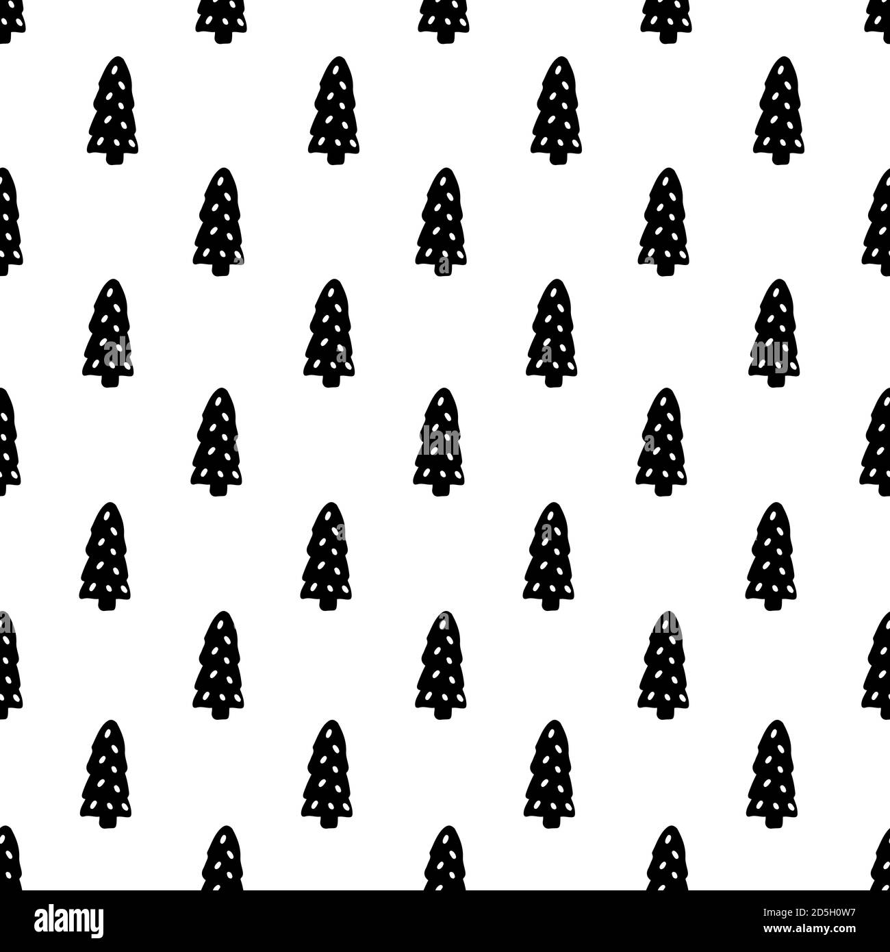 Christmas tree monochromatic hand drawn Scandinavian style seamless ...