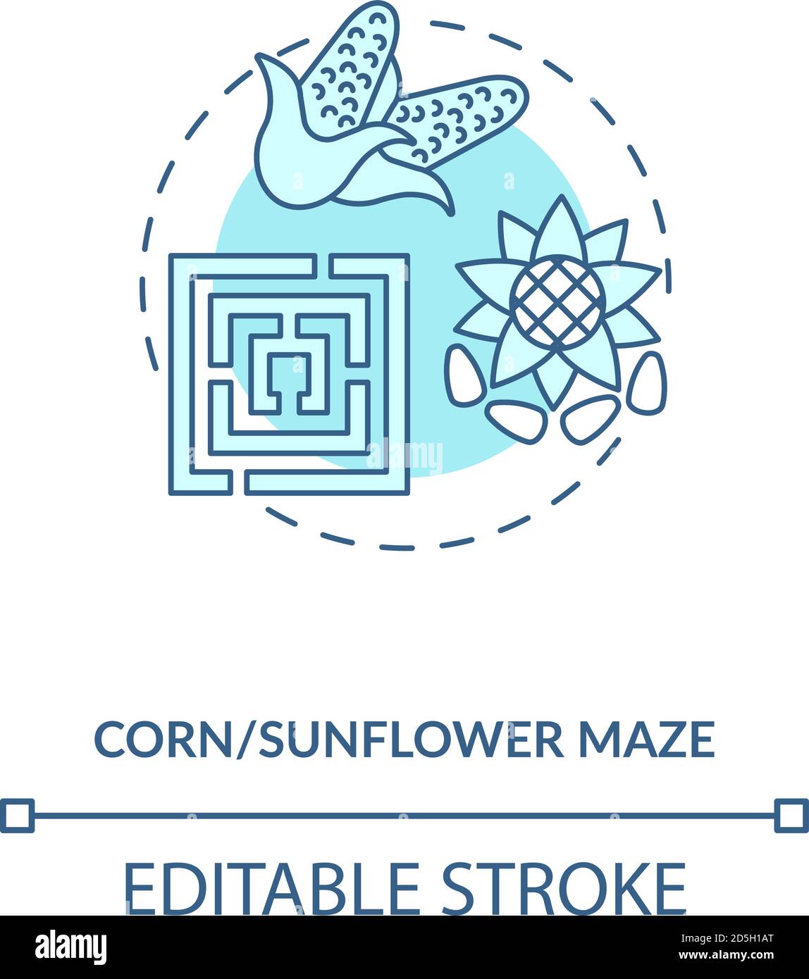 Corn and sunflower maze concept icon Stock Vector