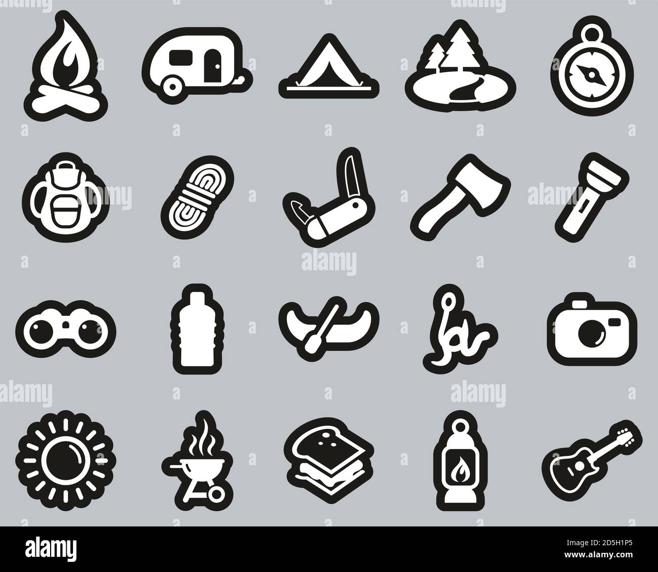 Camping Or Outdoor Adventure Icons White On Black Sticker Set Big Stock ...