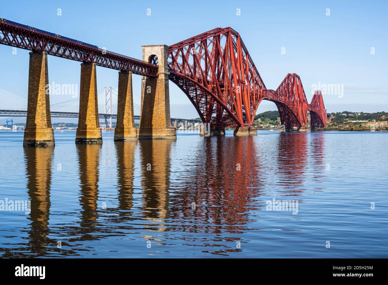 Forth Rail Bridge across the River Forth to Fife viewed from South Queensferry, Scotland, UK Stock Photo