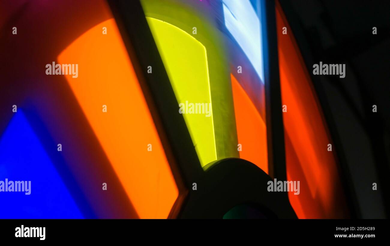 Spinning circles with multicolors glasses sectors change colors overlay effect. Science