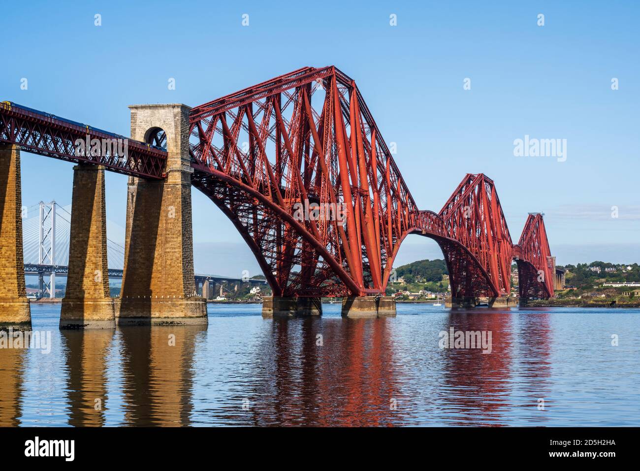 Forth Rail Bridge across the River Forth to Fife viewed from South Queensferry, Scotland, UK Stock Photo