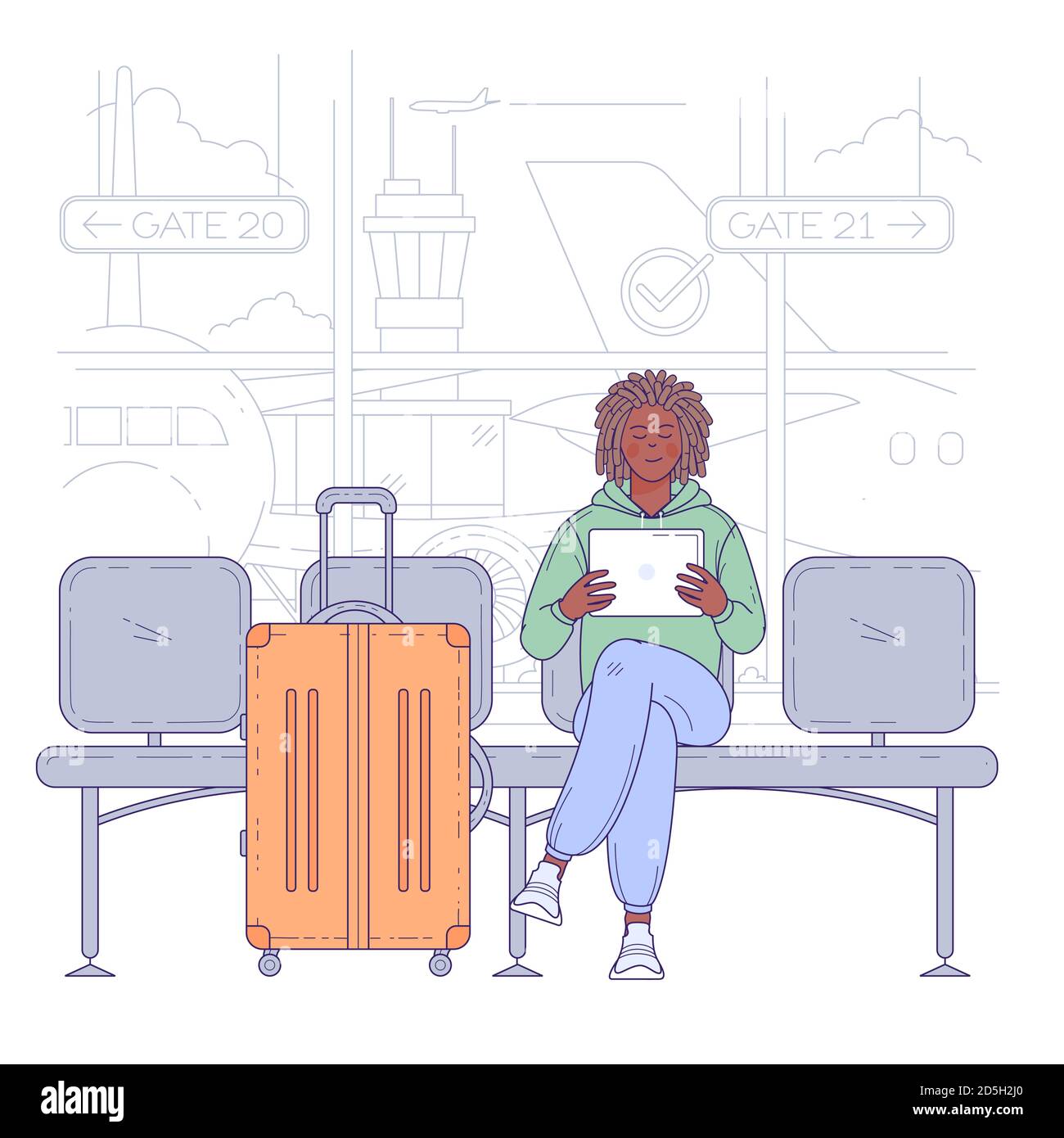 Young man sitting in airport Stock Vector Image & Art - Alamy