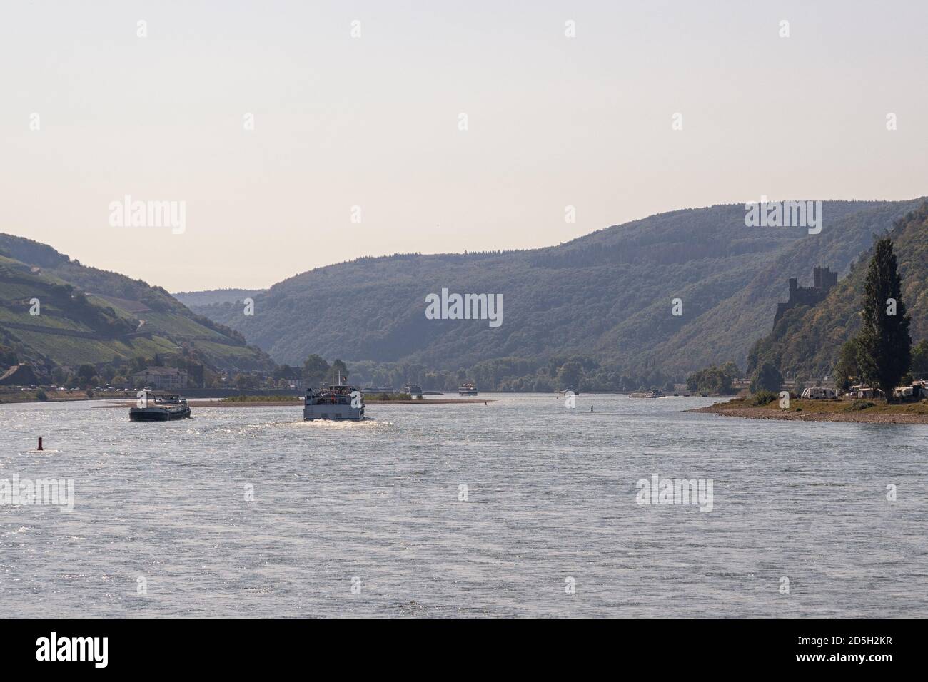Barges on the Rhine near Trechtingshausen Stock Photo
