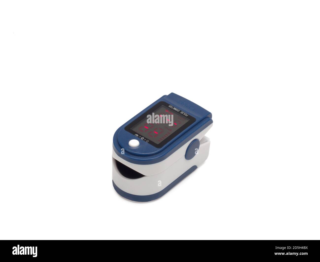 A pulse oximeter used to measure pulse rate and oxygen levels Stock Photo